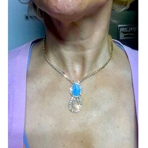 VTG Clear AB Rhinestone and Sky Blue Stone Pendant Necklace~ Occasion Wedding